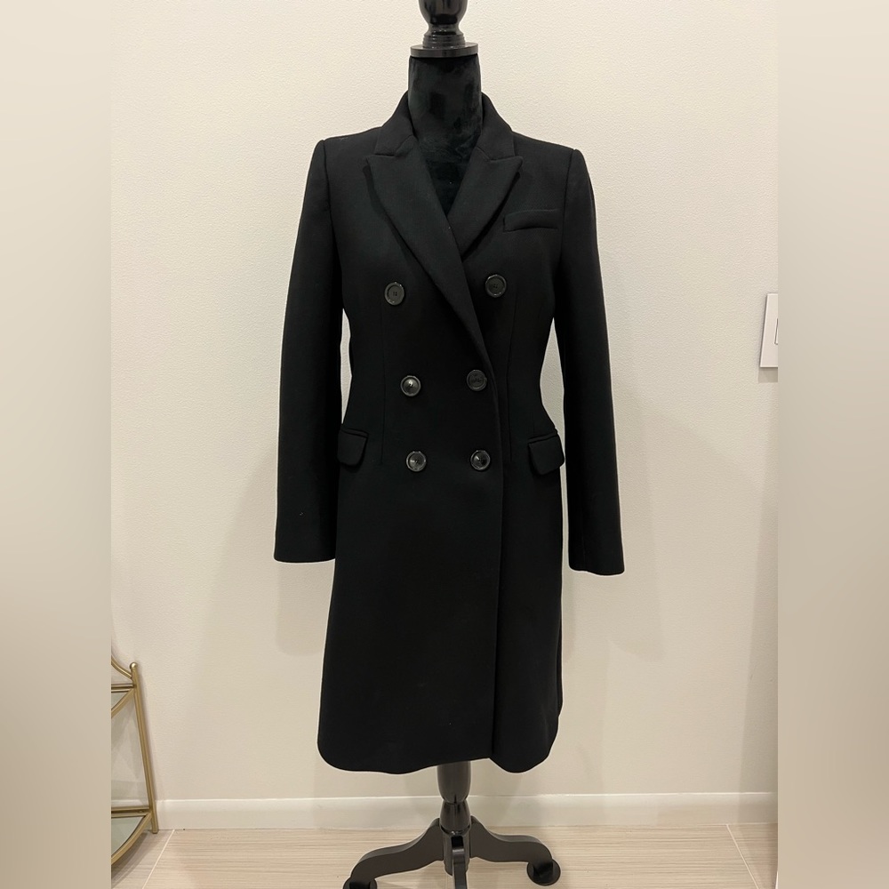 ZARA BARCELONA — Wool Peacoat Jacket Size Medium Fitted Black M